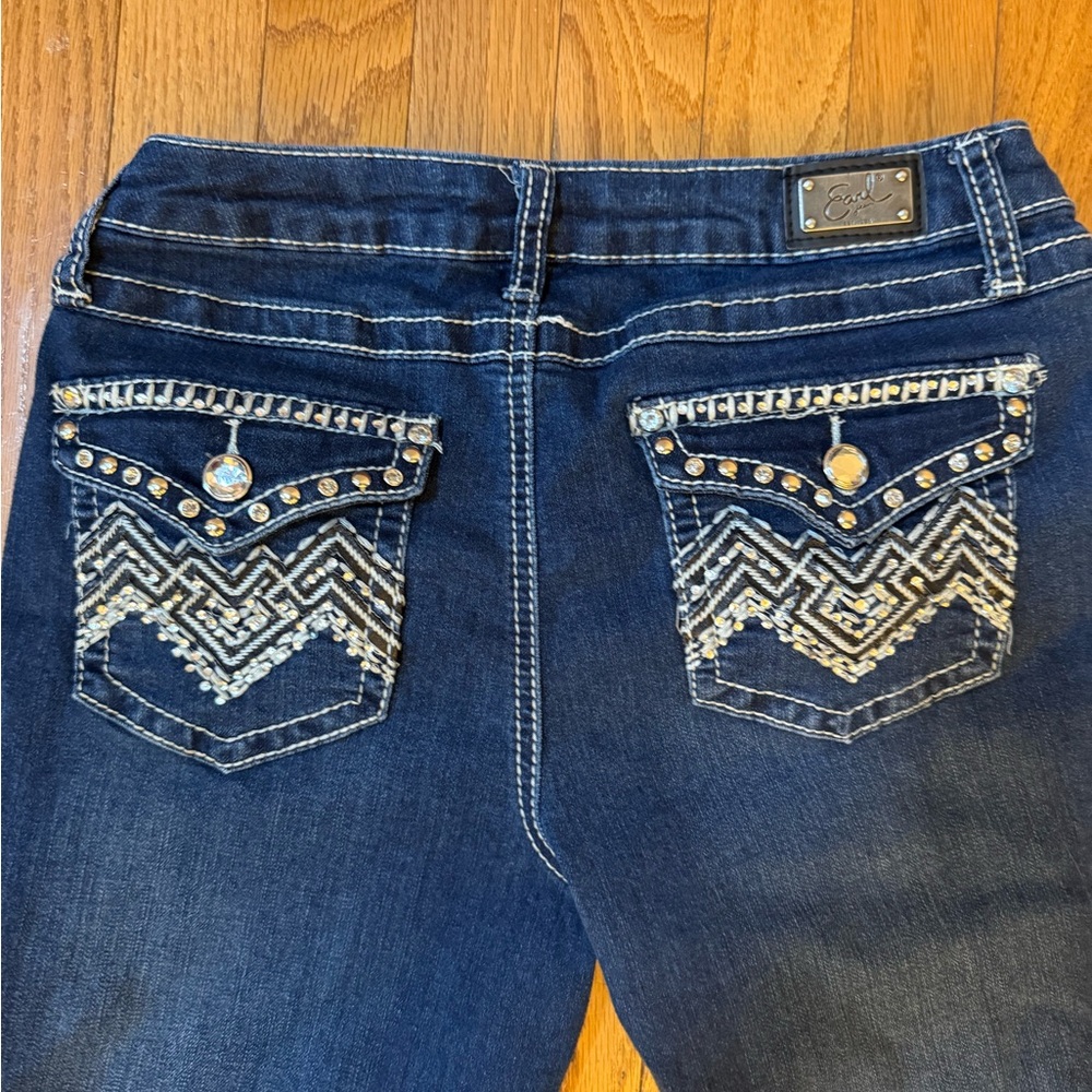 Earl Jeans Women’s Size 8 Petite Blue Bootcut Embroidered Flap Pockets